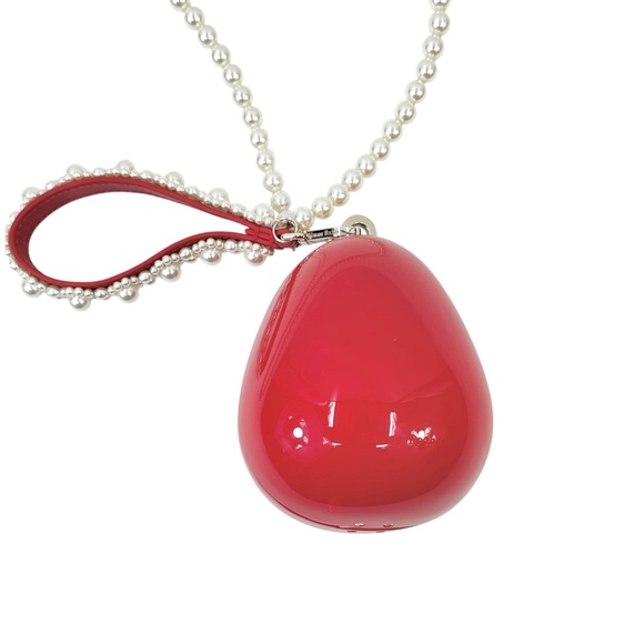 Simone Rocha Red Micro Embellished Faux Pearl Strap Hard Shell Egg Clutch Bag - Picture 2 of 16